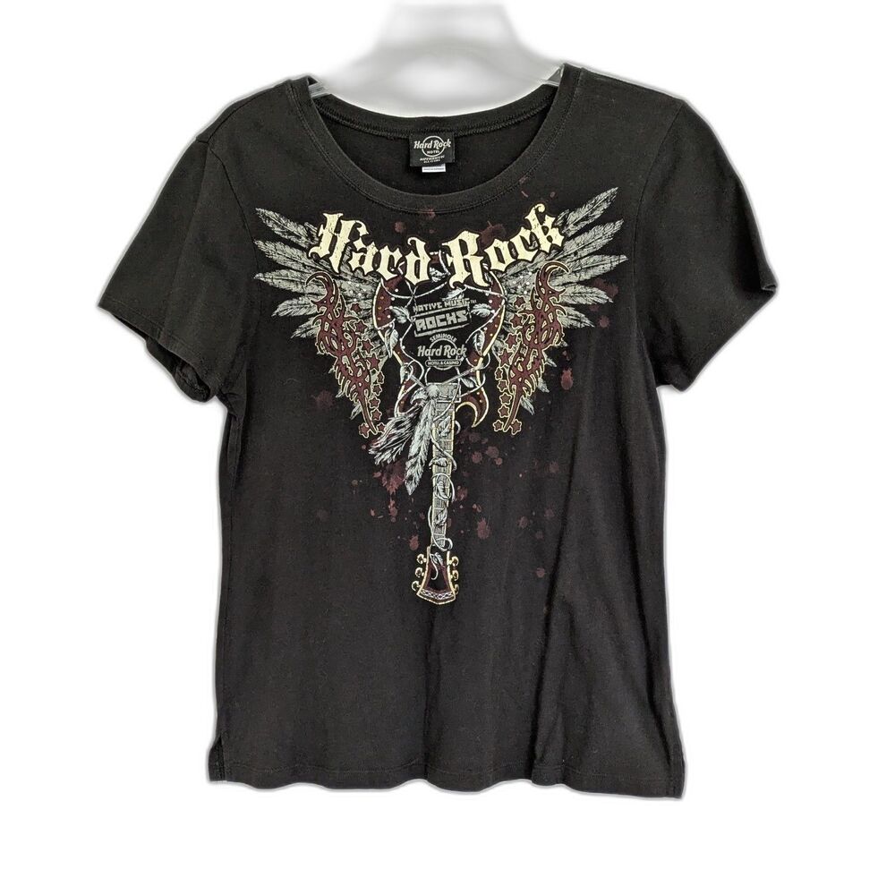 Hard Rock Hotel Tampa Native Music Rocks Graphic T-Shirt Women's M Black Bling